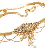 Bridal pearl cz beads mesh design gold plated saree waist belt