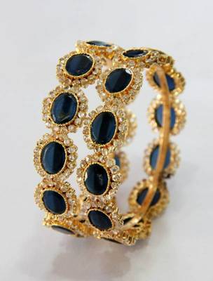 Beautiful Sapphire Blue N Polki Stones Studded Bangles 1
