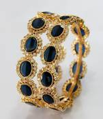 Beautiful Sapphire Blue N Polki Stones Studded Bangles