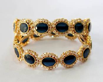 Beautiful Sapphire Blue N Polki Stones Studded Bangles 2