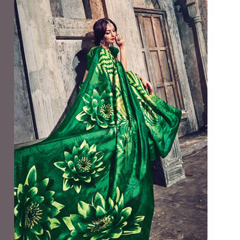 Green Printed Art Silk Saree With Blouse 1