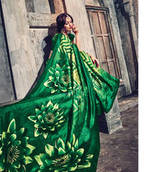 Green Printed Art Silk Saree With Blouse