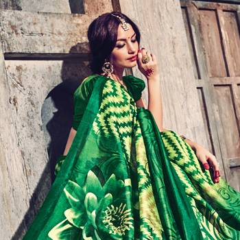 Green Printed Art Silk Saree With Blouse 2