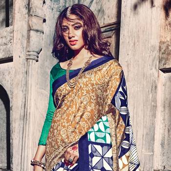Multicolor Printed Art Silk Saree With Blouse 2