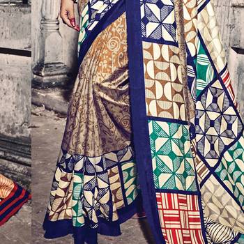Multicolor Printed Art Silk Saree With Blouse 3