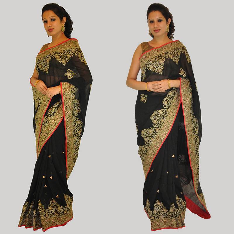 Black Zari Embroidered Saree