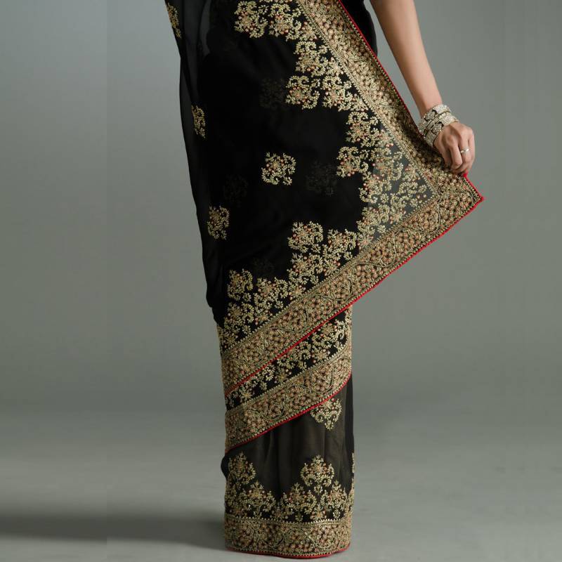 Black Zari Embroidered Saree