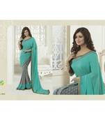 Dark moderate cyan Printed Georgette daily wear Saree with Blouse
