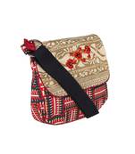 Pink Aztec print and gold flap canvas sling bag