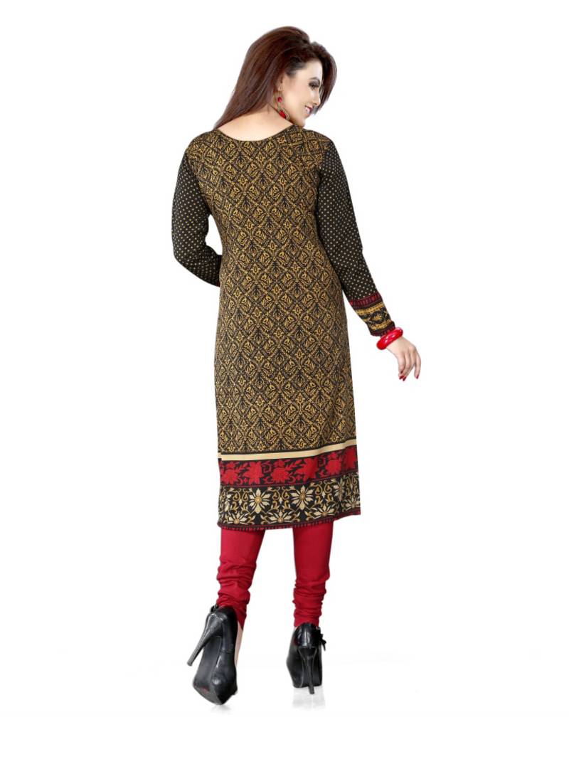 Black and red american crepe printed kurti