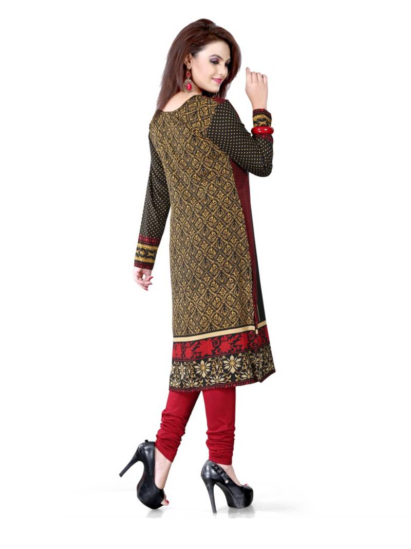 Black and red american crepe printed kurti