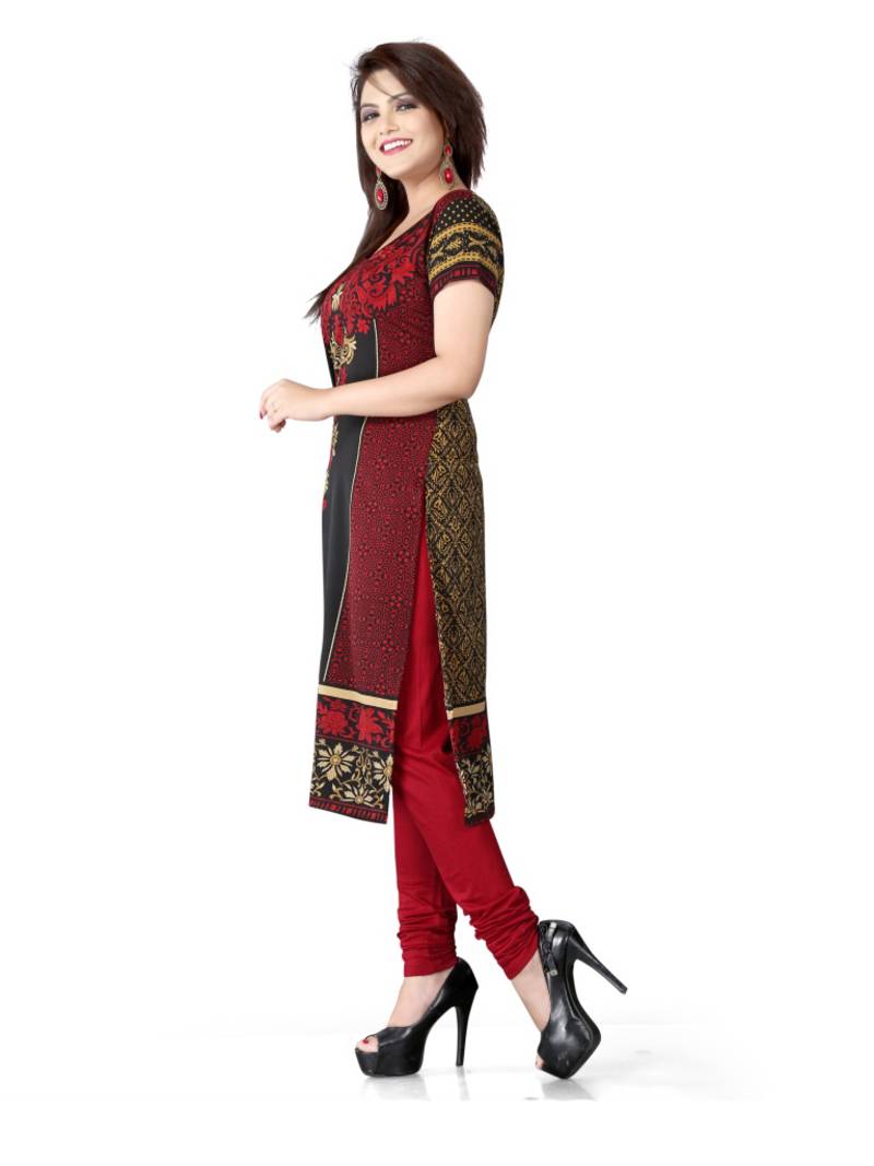 Black and red american crepe printed kurti