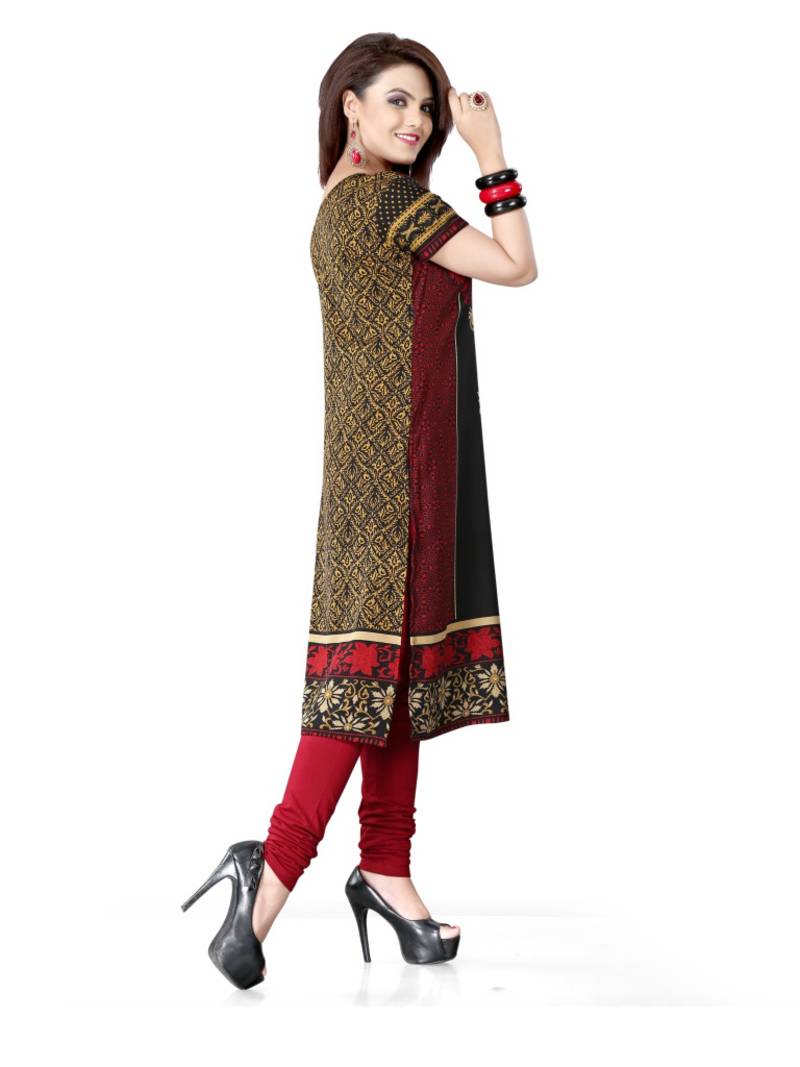 Black and red american crepe printed kurti