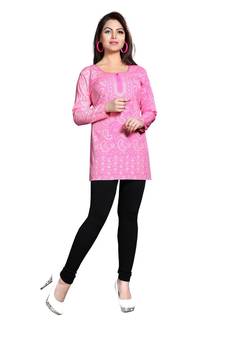 Pink american crepe printed kurti