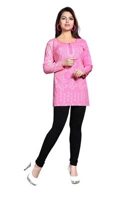 Pink american crepe printed kurti 1