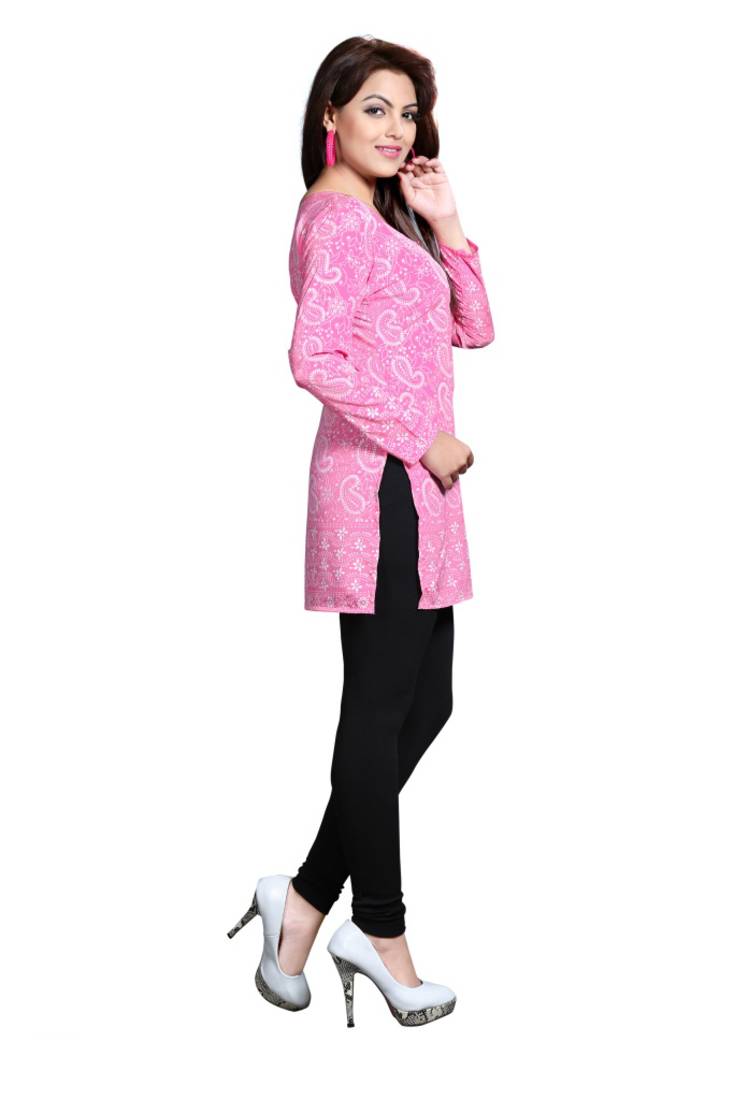 Pink american crepe printed kurti