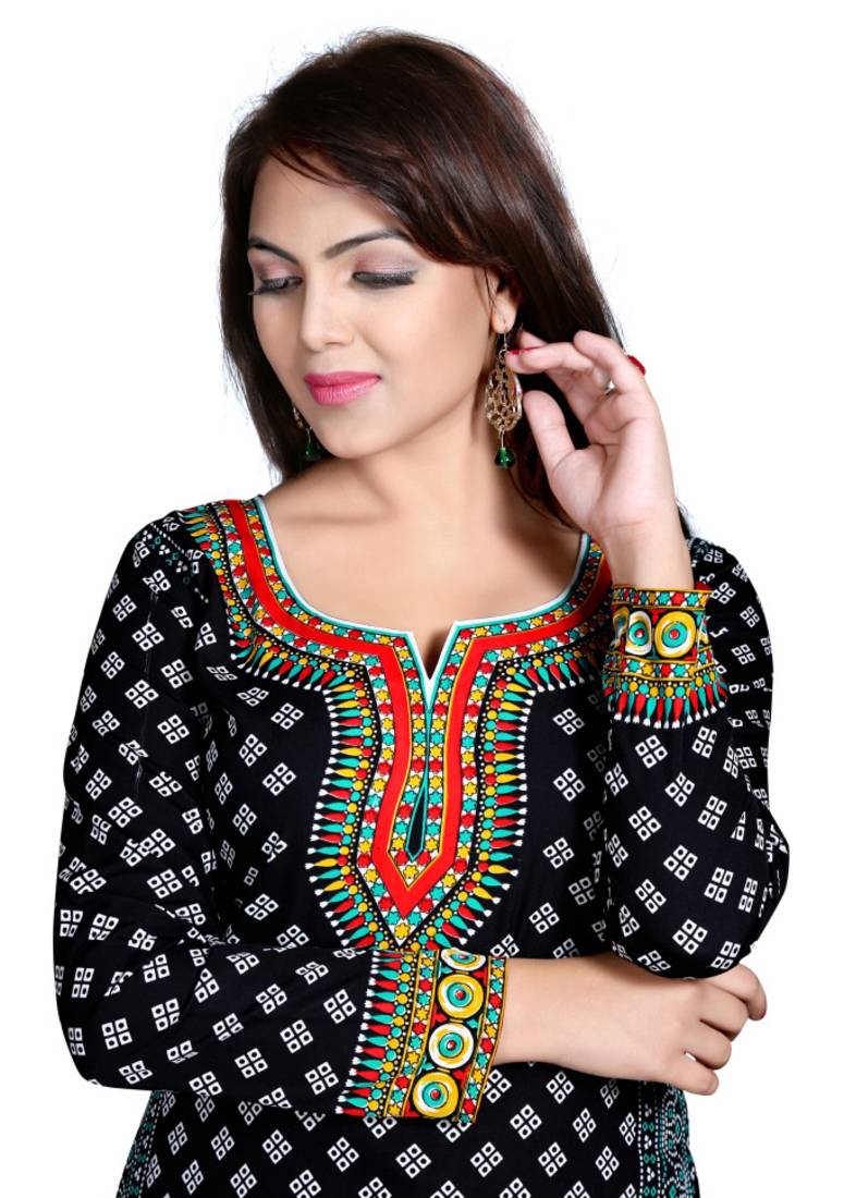Black american crepe printed kurti