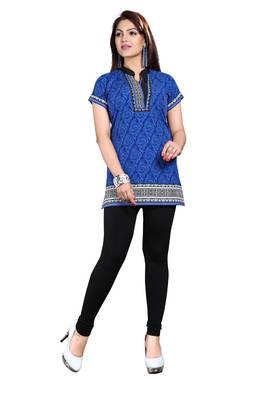 Blue american crepe printed kurti 1