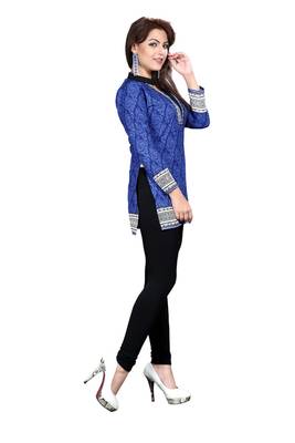Blue american crepe printed kurti 4