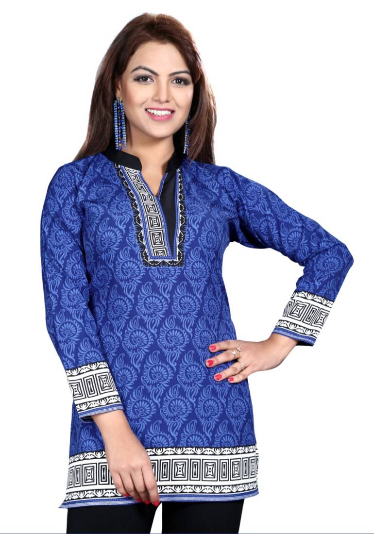 Blue american crepe printed kurti