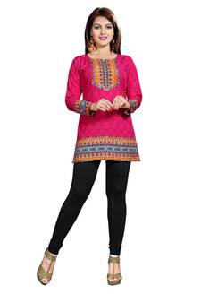 Pink american crepe printed kurti