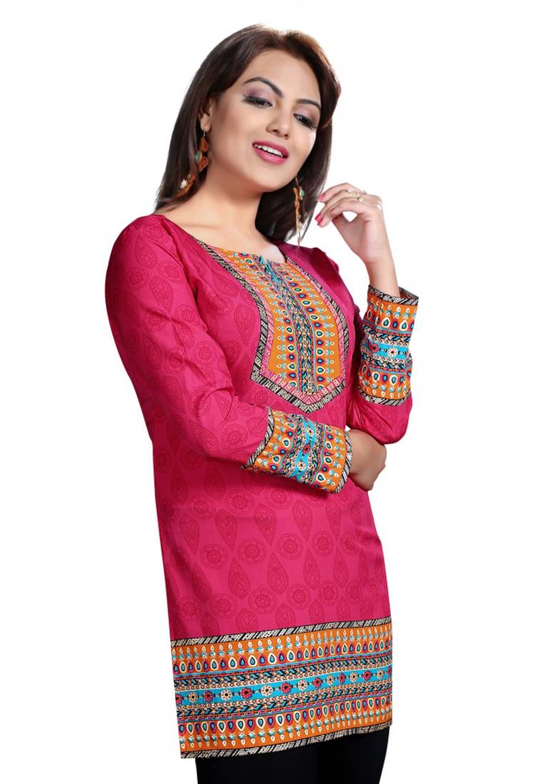 Pink american crepe printed kurti