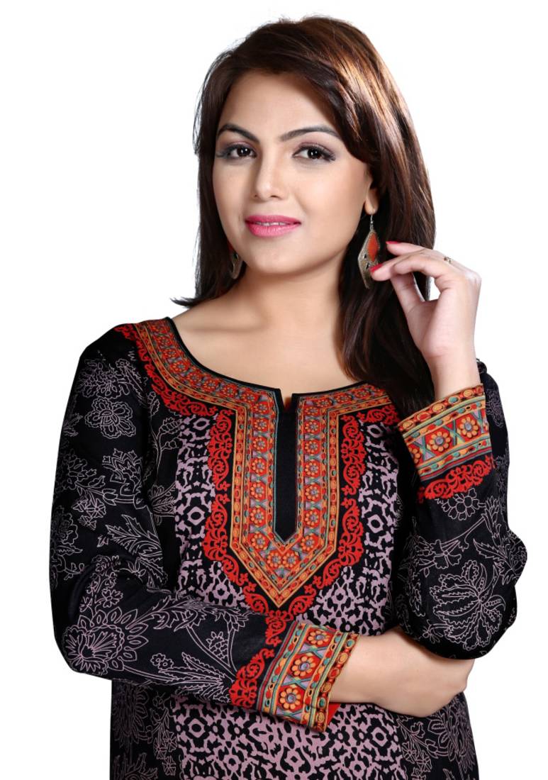 Black american crepe printed kurti