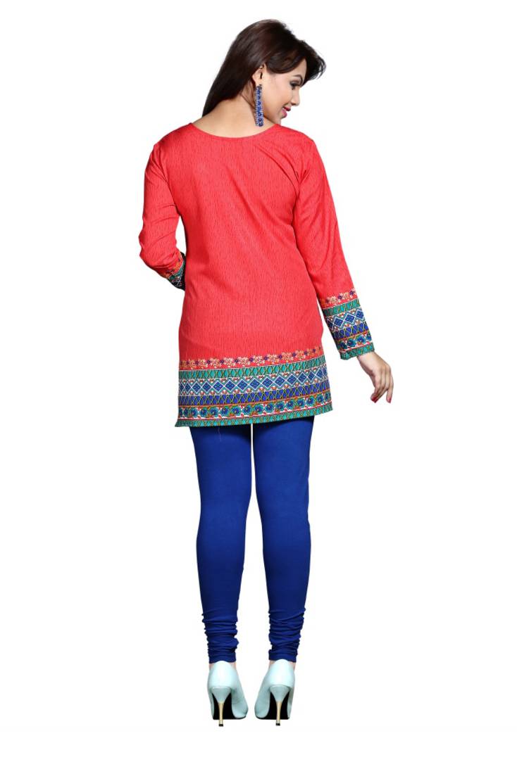 Red american crepe printed kurti
