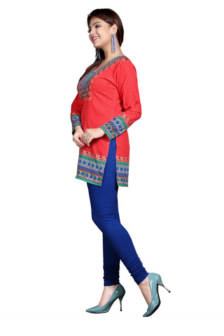 Red american crepe printed kurti