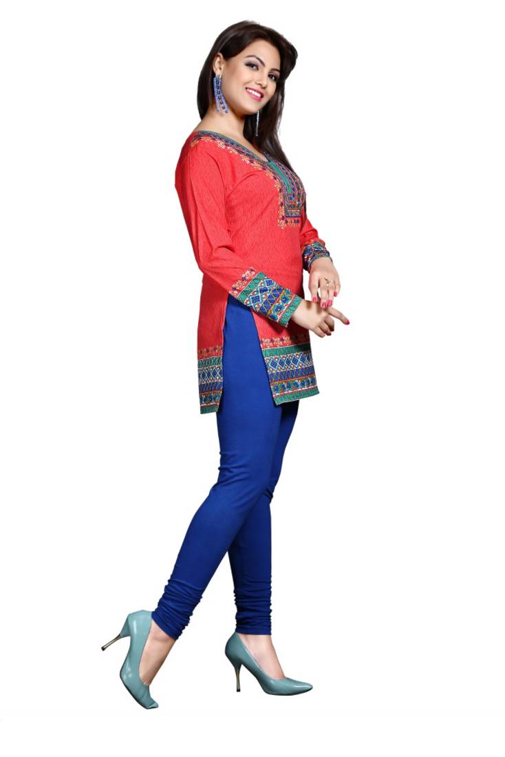 Red american crepe printed kurti