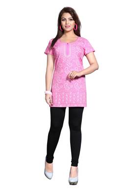 Pink american crepe printed kurti 1