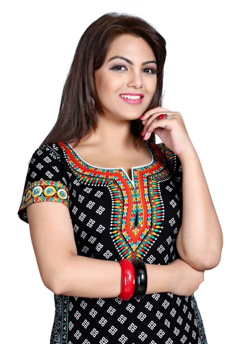Black american crepe printed kurti