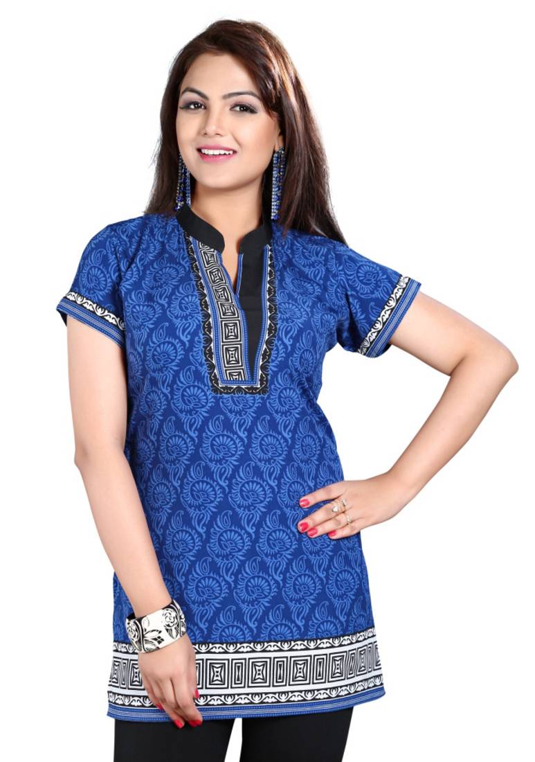 Blue american crepe printed kurti