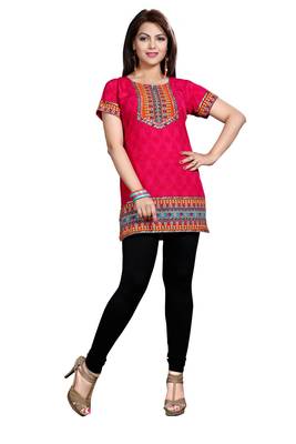 Pink american crepe printed kurti 1
