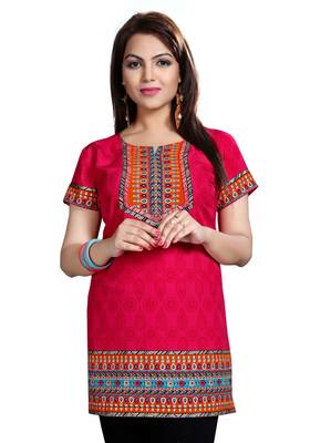 Pink american crepe printed kurti 5