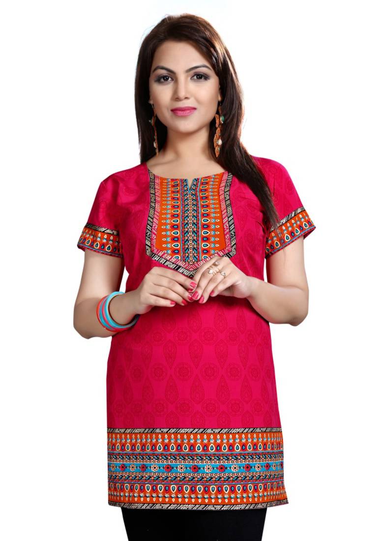Pink american crepe printed kurti