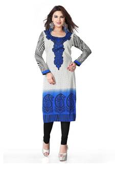 Blue and white american crepe printed kurti