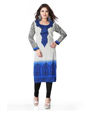 Blue and white american crepe printed kurti 1