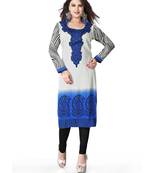 Blue and white american crepe printed kurti