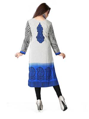 Blue and white american crepe printed kurti 2
