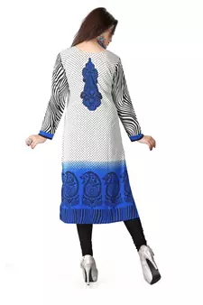 Blue and white american crepe printed kurti