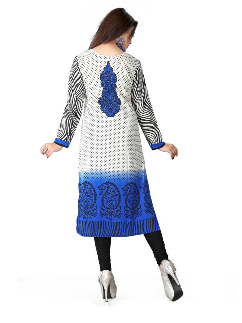 Blue and white american crepe printed kurti