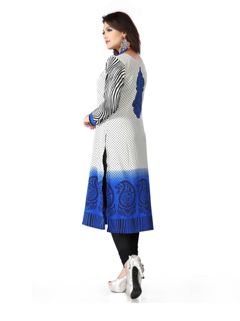 Blue and white american crepe printed kurti