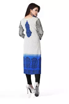 Blue and white american crepe printed kurti