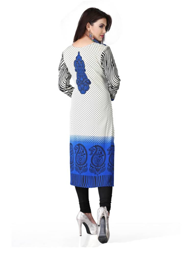 Blue and white american crepe printed kurti