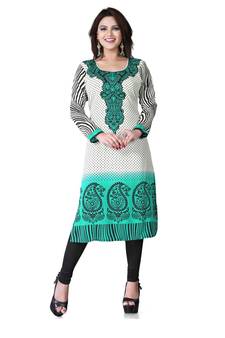 Green and white american crepe printed kurti