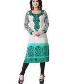 Green and white american crepe printed kurti
