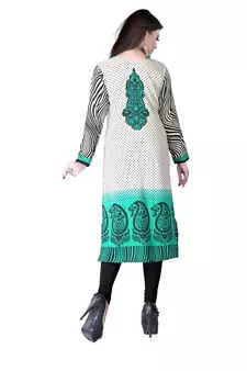 Green and white american crepe printed kurti