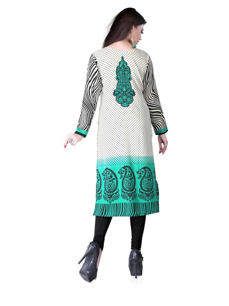 Green and white american crepe printed kurti