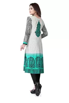 Green and white american crepe printed kurti